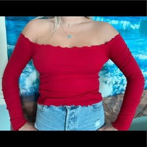 Red off shoulder long sleeve top